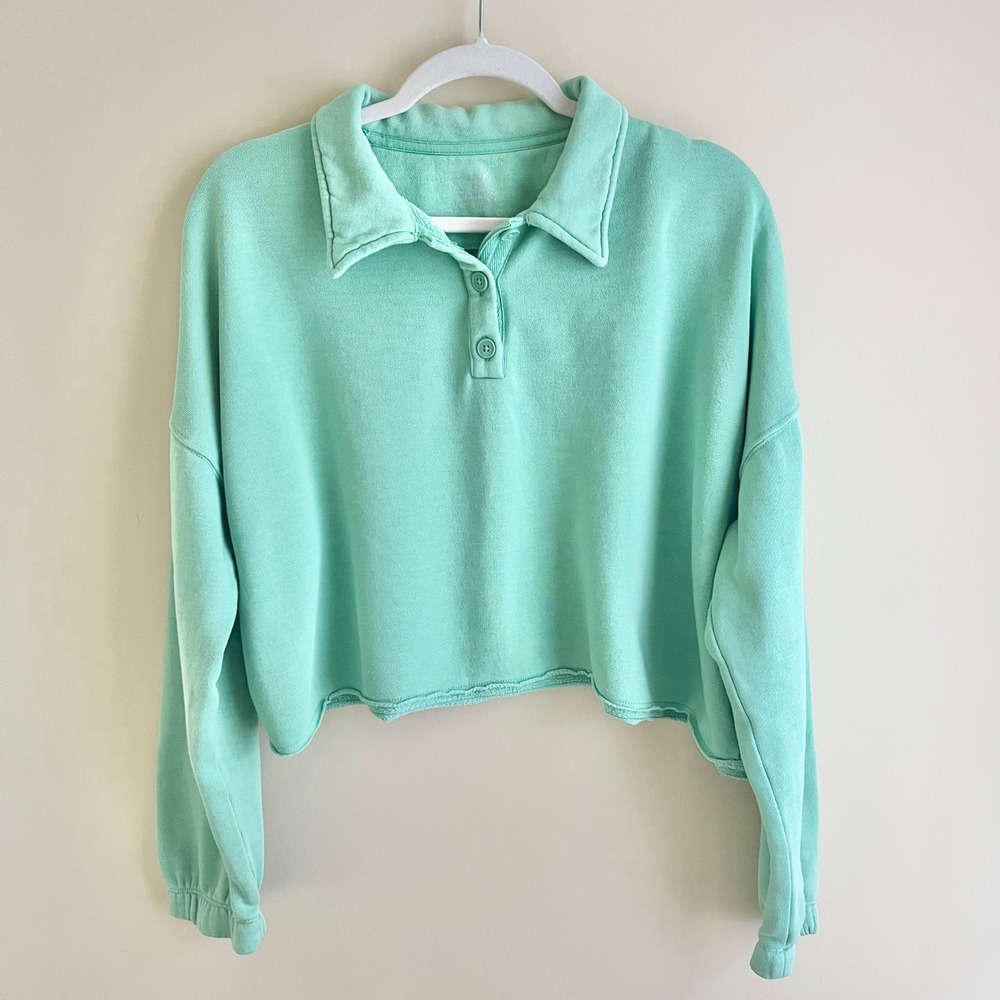 Aerie Sweatshirt Women's Small Mint Green Boxy Relaxed Lounge Coastal Preppy - Picture 1 of 12